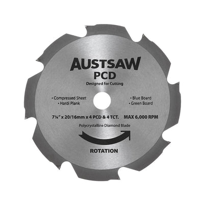 AUSTSAW 185mm ( 7 1/4in) Polycrystalline Diamond Blade - 20/16mm Bore - 4PCD 4TCT Teeth