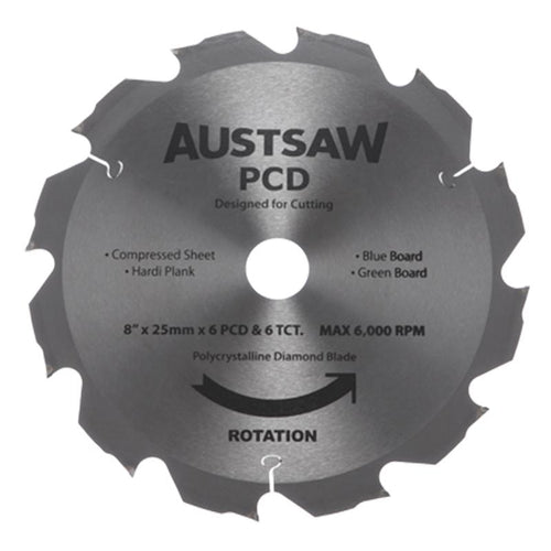 AUSTSAW 205mm ( 8in) Polycrystalline Diamond Blade - 25mm Bore - 6PCD 6TCT Teeth