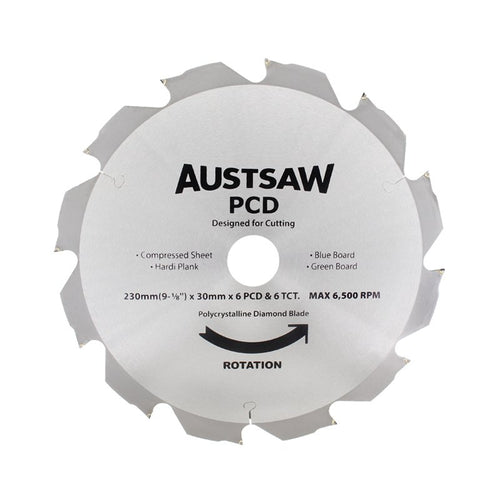 AUSTSAW 230mm (9in) Polycrystalline Diamond Blade - 30mm Bore - 6PCD 6TCT Teeth