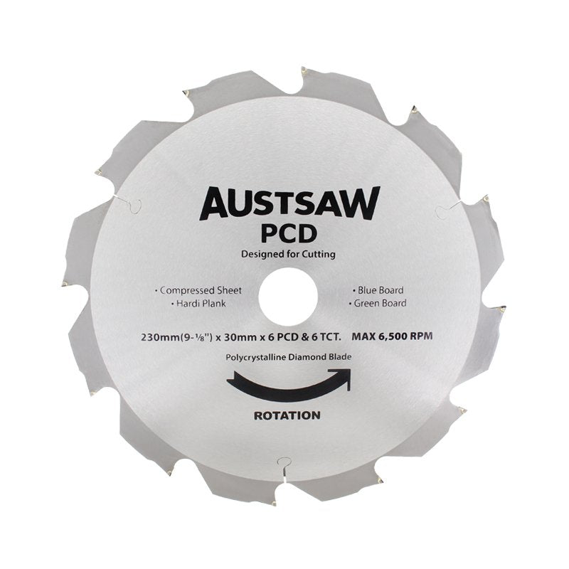 AUSTSAW 230mm (9in) Polycrystalline Diamond Blade - 30mm Bore - 6PCD 6TCT Teeth