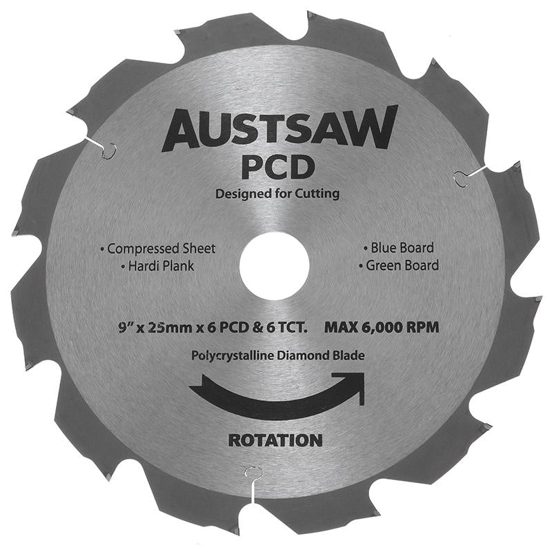 AUSTSAW 235mm (9 1/4in) Polycrystalline Diamond Blade - 25/20mm Bore - 6PCD 6TCT Teeth