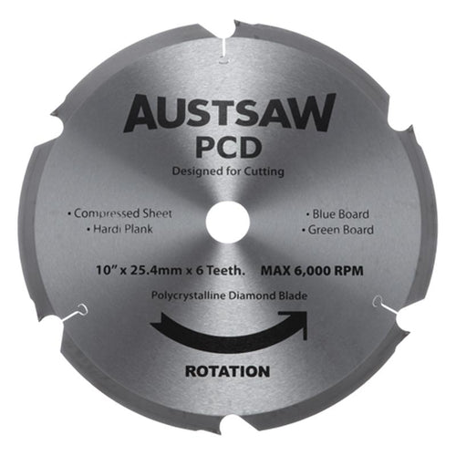 AUSTSAW 250mm (10in) Polycrystalline Diamond Blade - 25.4mm Bore - 6PCD Teeth