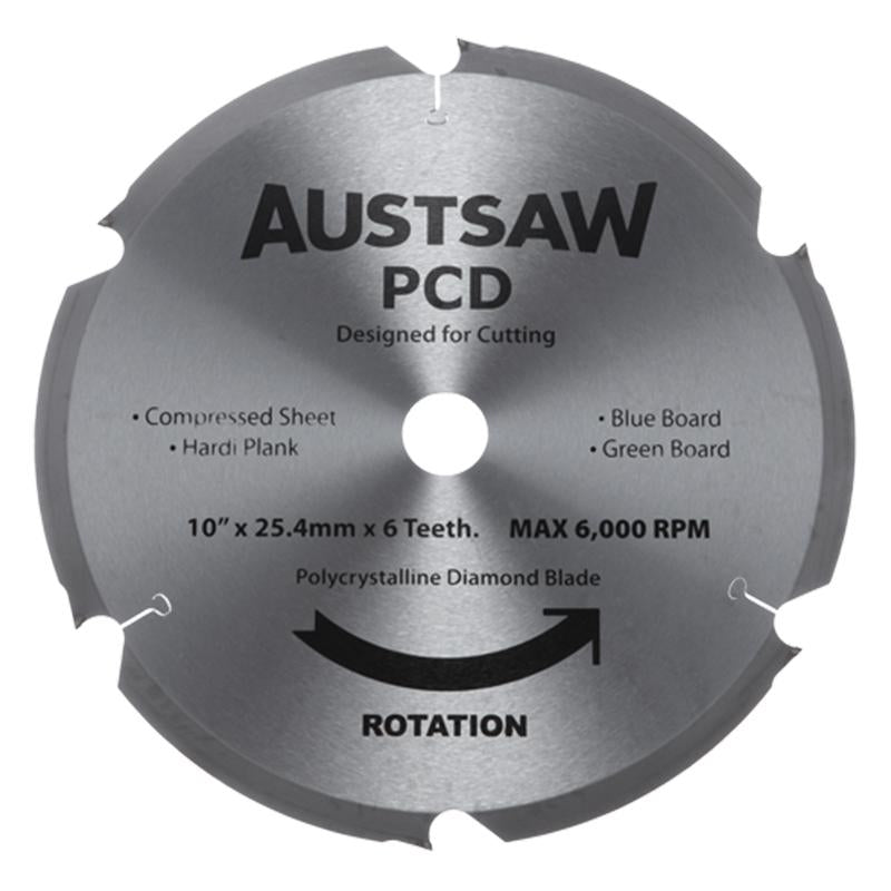 AUSTSAW 250mm (10in) Polycrystalline Diamond Blade - 25.4mm Bore - 6PCD Teeth