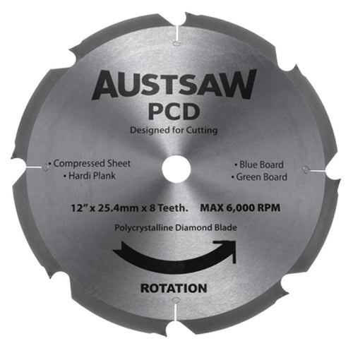 AUSTSAW 300mm (12in) Polycrystalline Diamond Blade - 25.4mm Bore - 8PCD Teeth