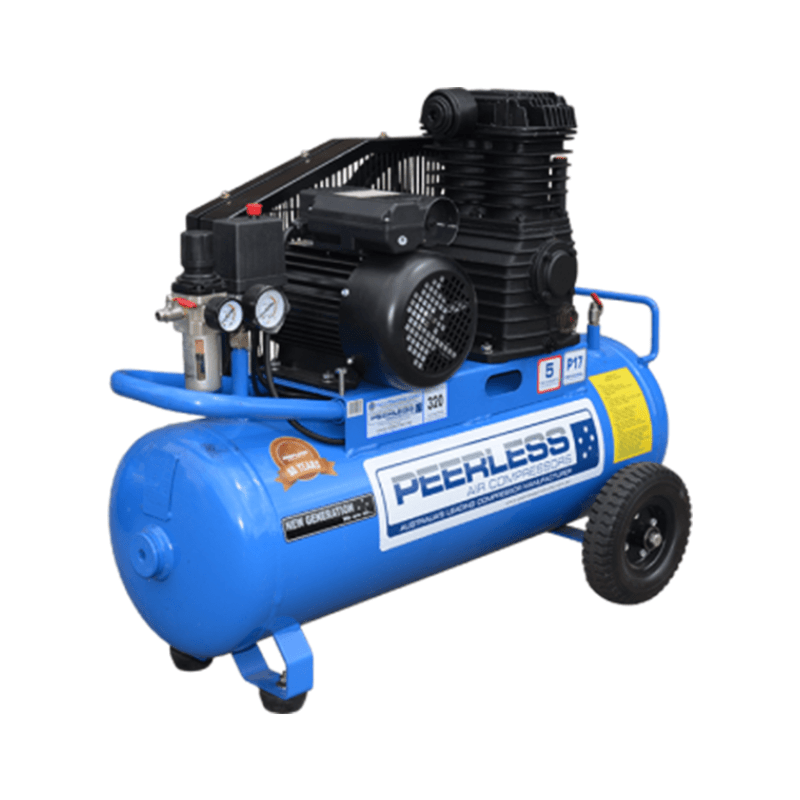 PEERLESS P17 Single Phase Air Compressor: Belt Drive, 15Amp, 3.5HP, 320LPM