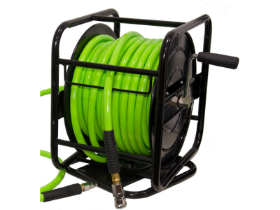 PEERLESS 30M Retractable Hand Crank Hose Reel with Air Hose: Metal Case
