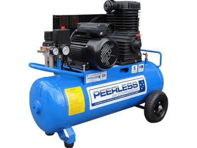 PEERLESS P20 High Flow Single Phase Air Compressor: Belt Drive, 15Amp, 3.5HP, 340LPM