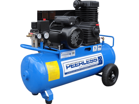 PEERLESS P20 High Flow Single Phase Air Compressor: Belt Drive, 15Amp, 3.5HP, 340LPM