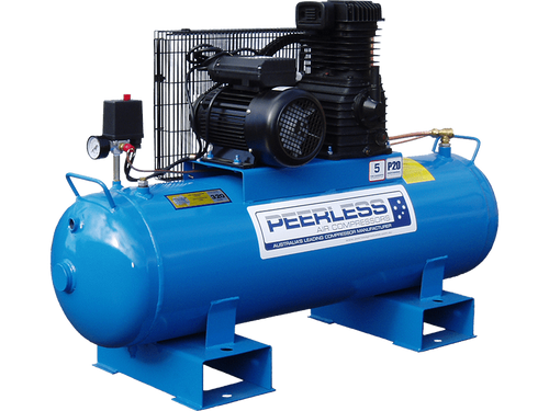 PEERLESS P20 High Flow Single Phase Air Compressor Fatboy: Belt Drive, 15Amp, 3.5HP, 340LPM