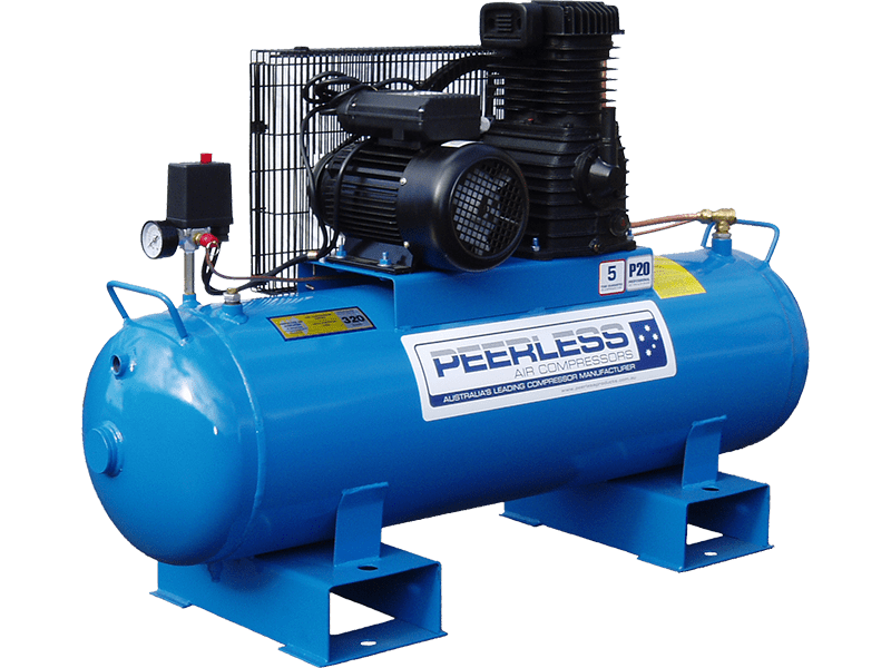 PEERLESS P20 High Flow Single Phase Air Compressor Fatboy: Belt Drive, 15Amp, 3.5HP, 340LPM