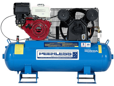 PEERLESS PV25 Petrol Air Compressor Fatboy: Belt Drive, Honda GX270, 545LPM