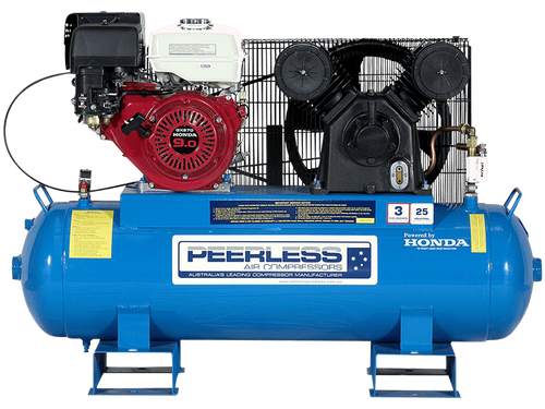 PEERLESS PV25 Petrol Air Compressor Fatboy: Belt Drive, Honda GX270, 545LPM