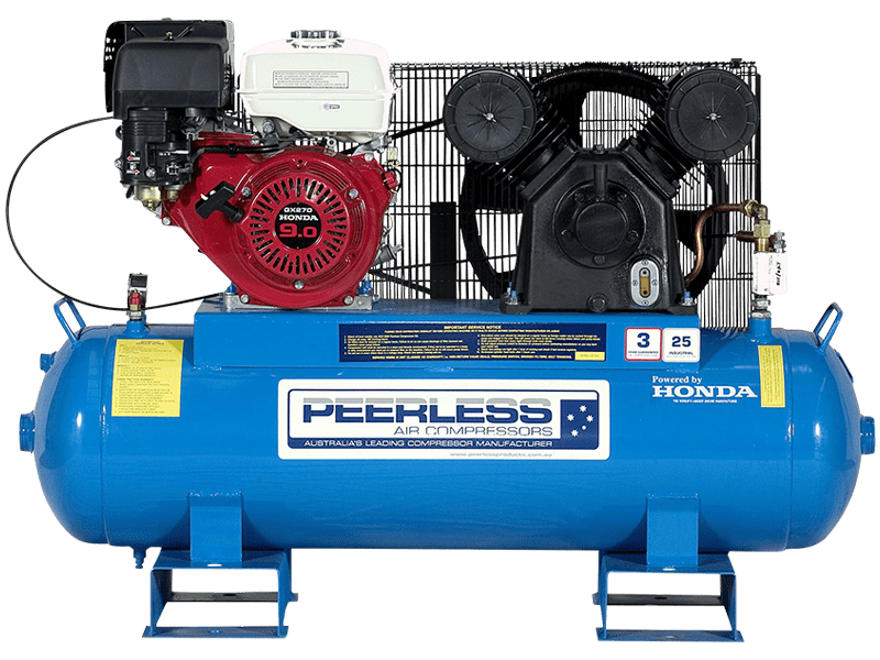 PEERLESS PV25 Petrol Air Compressor Fatboy: Belt Drive, Honda GX270, 545LPM