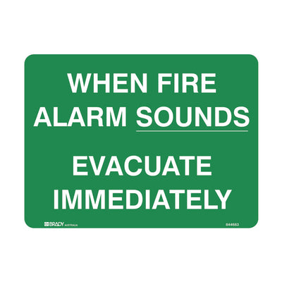 WHEN ALARM SOUNDS EVACUATE IMMEDIATELY SIGN 359EMC