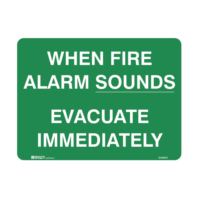WHEN ALARM SOUNDS EVACUATE IMMEDIATELY SIGN 359EMC