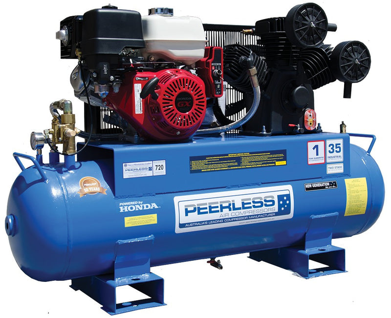 PEERLESS PHP35 Petrol Air Compressor Fatboy: Belt Drive, Honda GX390, 720LPM - for High Pressure