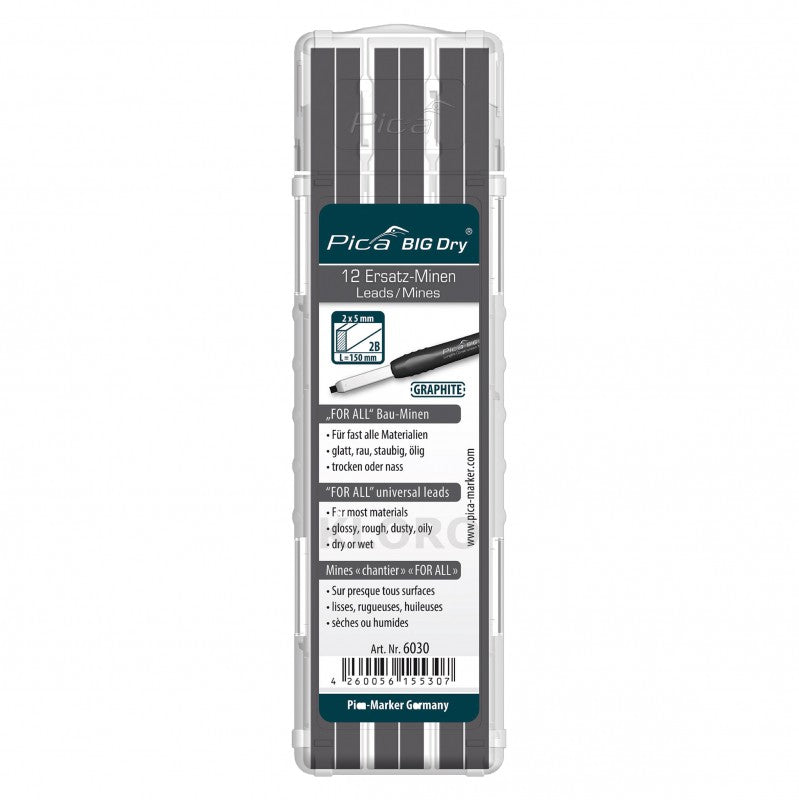 PICA Industrial Refillable BigDry Lead Marker Pencil-12pce Refill Graphite Allrounder 6030