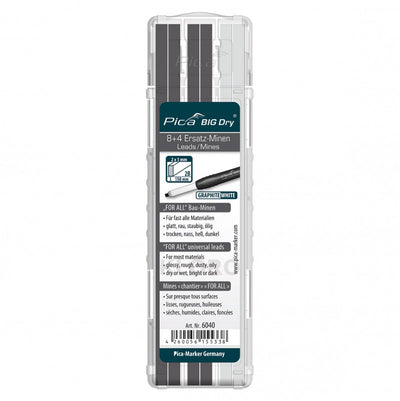 PICA Industrial Refillable BigDry Lead Marker Pencil-12pce Refill Graphite & White Allrounder 6040
