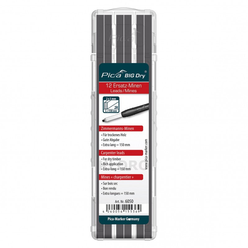 PICA Industrial Refillable BigDry Lead Marker Pencil-12pce Refill Graphite Carpenter 6050