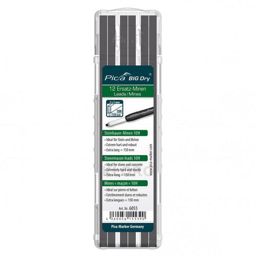 PICA Industrial Refillable BigDry Lead Marker Pencil-12pce Refill Graphite Stonemasons 6055