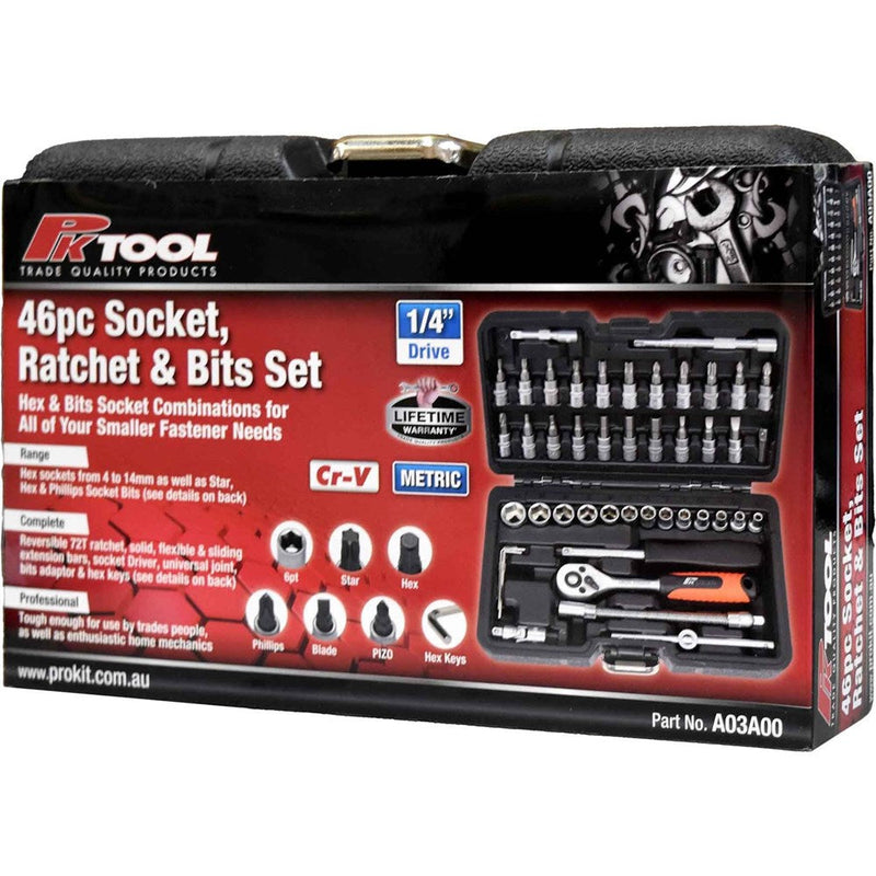 PK Tools A03A00 46 piece 1/4 inch drive socket and bit set