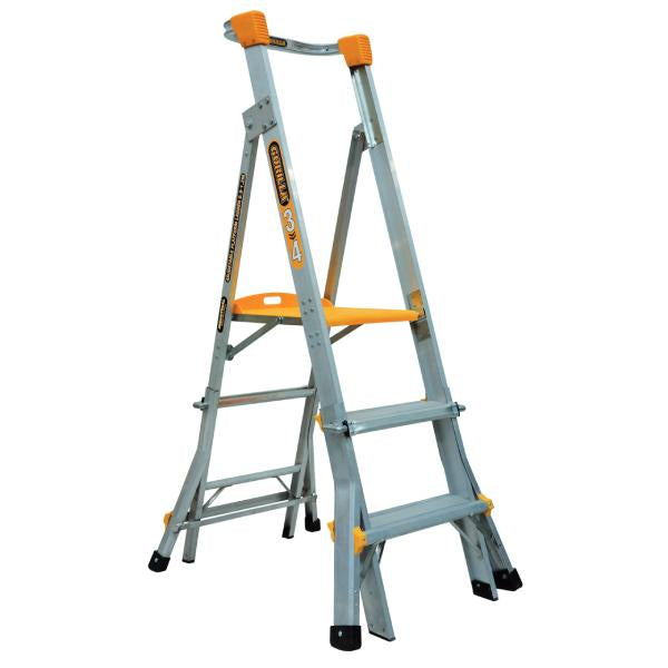 Gorilla PL0304-HD Adjustable height platform ladder 0.9m - 1.2m (3-4ft) Aluminium Heavy Duty 180kg Industrial