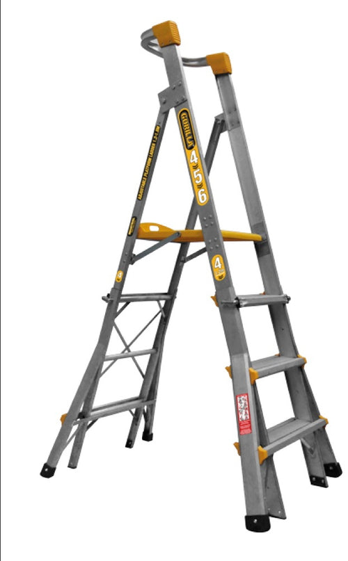 Gorilla PL0406-HD Adjustable height platform ladder 1.2-1.5-1.8m (4-5-6ft) Aluminium Heavy Duty 180kg Industrial