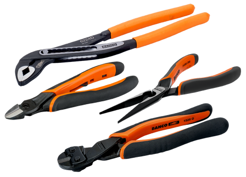 BAHCO ERGO™ Side Cutting Pliers, Box Joint Water Pump Pliers, Long Snipe Nose Pliers and Power Cutters - 4 pcs - PLIERSET7
