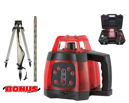 POWERLINE A2 Red Beam Verticle/Horizontal Construction Laser Level Kit With Remote Control Tripod & Staff 50039 + tripodkit