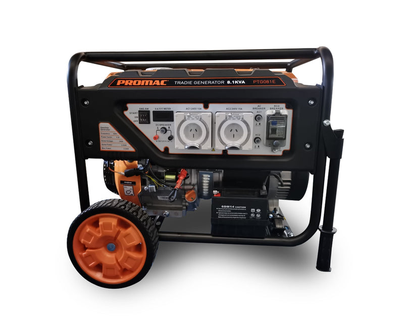 Promac ptg081e Petrol 8.1kva Pure Sine Wave Generator Electric Start With 15hp Macht Motor & Jobsite Ready Pack