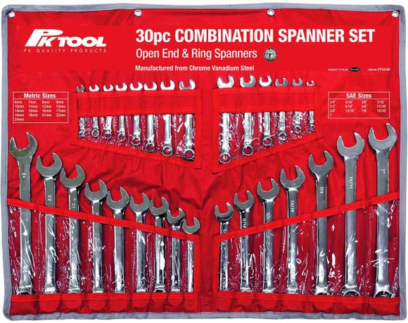 PK Tools 30pc Metric & SAE Combination Spanner Set - PT10184