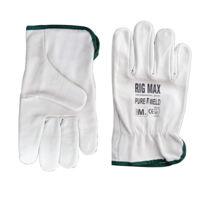PureWeld Premium Grade Industrial Cow Grain Natural Riggers Gloves-Pair