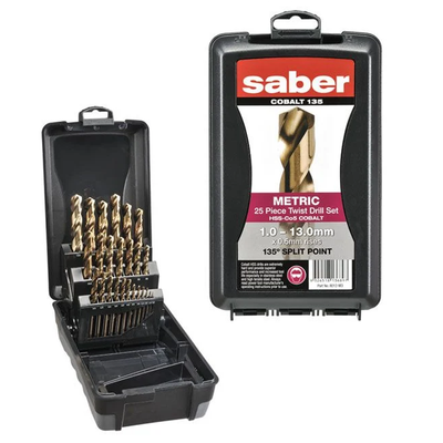 SABER By Bordo HSS-Co5 Cobalt Metric Drill Set With 135Degree Split Point In ABS Plastic Tough Case-25pce