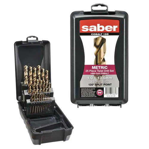 SABER By Bordo HSS-Co5 Cobalt Metric Drill Set With 135Degree Split Point In ABS Plastic Tough Case-25pce