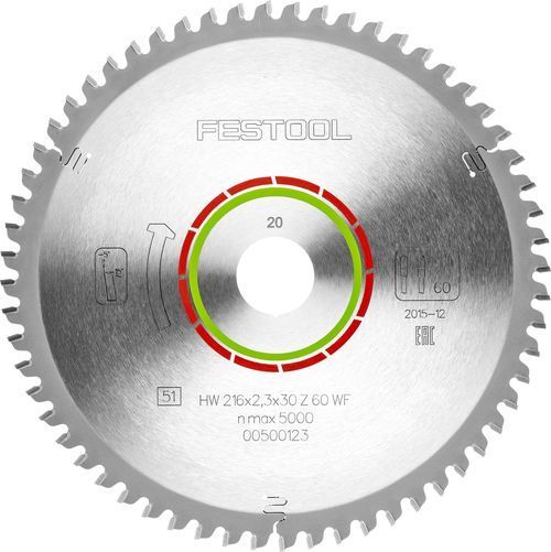 Festool 500123 Laminate Saw Blade 216mm x 2.3mm x 30mm 60 Tooth