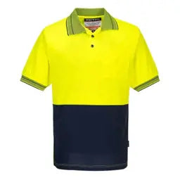 PORTWEST Workwear Tradie Short Sleeve Micro Mesh Hi Vis Yellow/Navy Polo Shirt -JTD