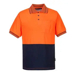 PORTWEST Workwear Tradie Short Sleeve Micro Mesh Orange/Navy Polo Shirt -JTD