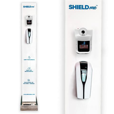 SHIELD Automatic Sanitiser Disinfectant System Tower with Wall Mounted Thermometer, Dispenser & Liquids