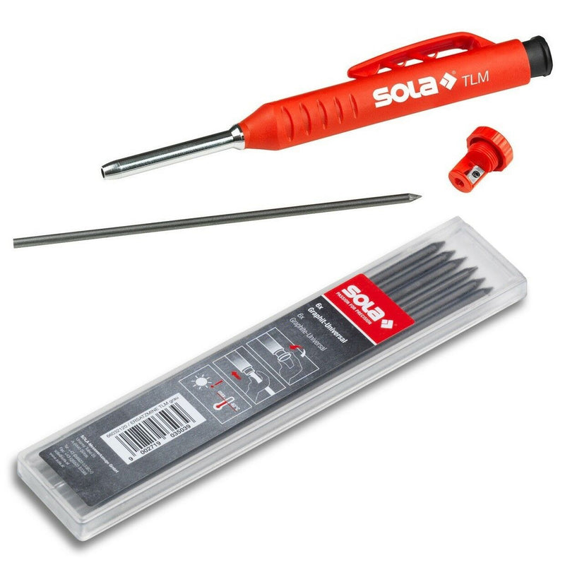 SOLA  Deep Hole Marker & 6Pack Graphite Leads Combo Set - Tradesman Clutch Pencil - TLM -WWD