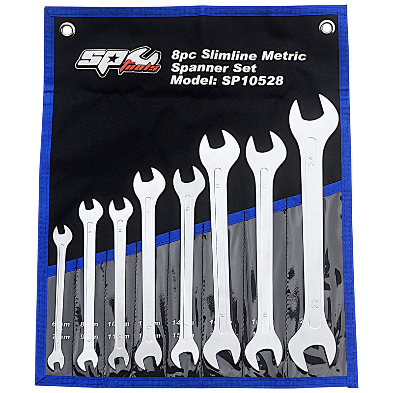 SP Tools SP10528 8-piece metric ultra-thin double open end spanner set