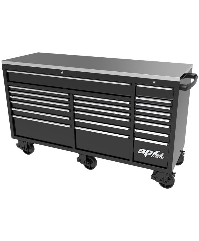 SP Tools SP44825 73in USA Sumo 21 Drawer Roller Cabinet Black Chrome