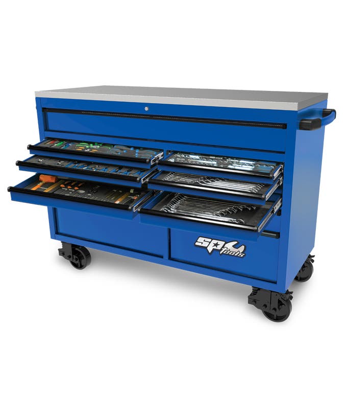 SP Tools SP50805BL 465pc 59in USA Sumo Roller Cabinet Tool Kit Blue Black