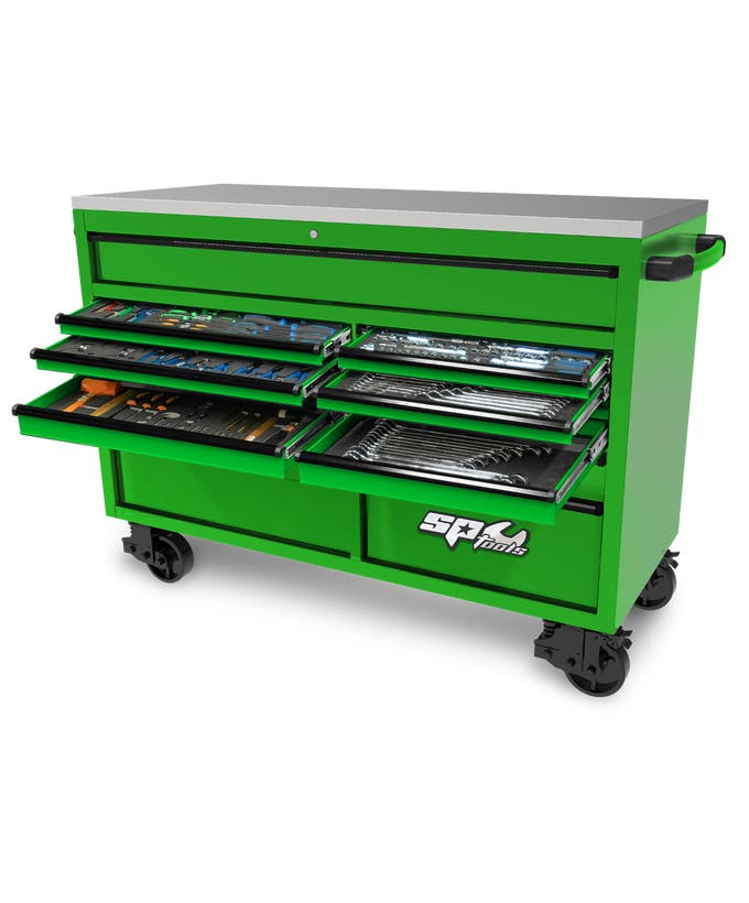 SP Tools SP50805G 465pc 59in USA Sumo Roller Cabinet Tool Kit Green Black