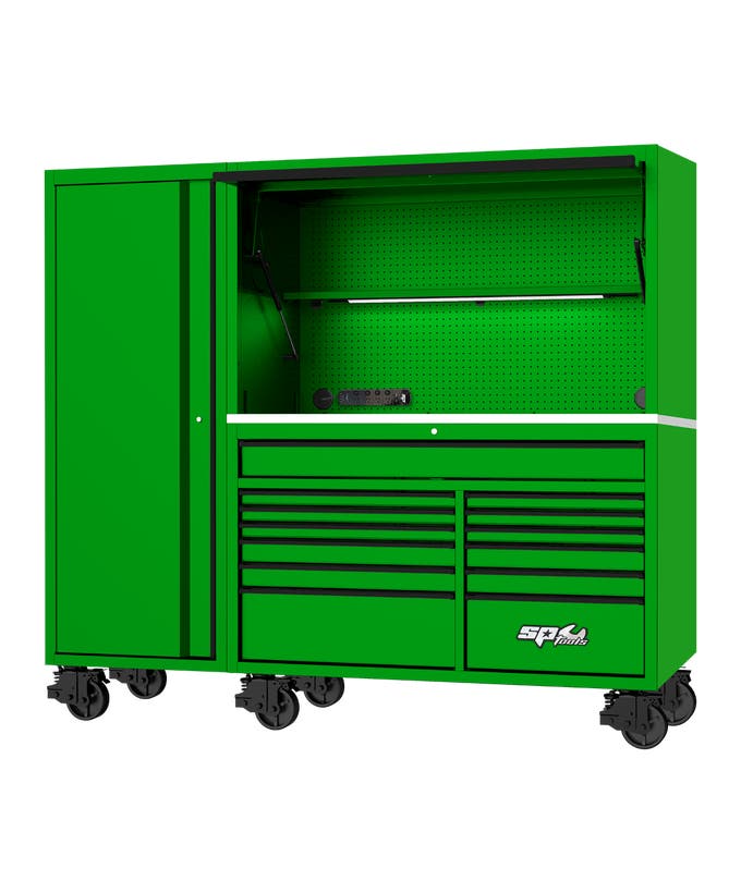 SP Tools SP50815G 730pc 86in USA Sumo Roll Cab Power Hutch Tool Kit Green Black