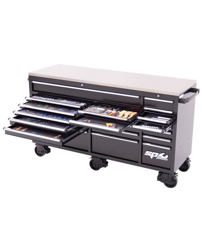 SP Tools SP50825 465pc 73in USA Sumo Roll Cab Tool Kit Black Chrome
