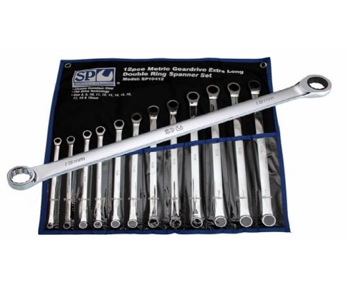Ring Geardrive Spanner Set 12 Piece Metric Extra Long