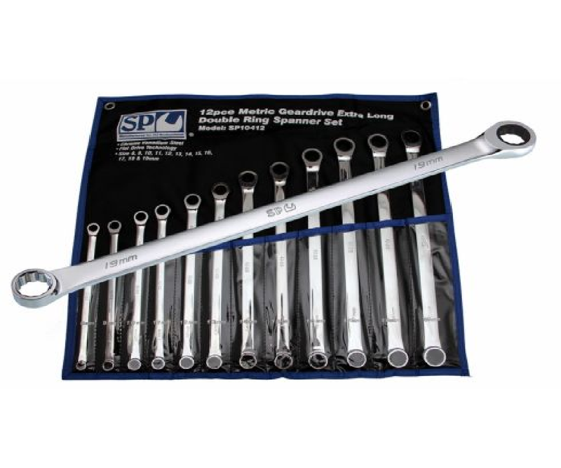 Ring Geardrive Spanner Set 12 Piece Metric Extra Long