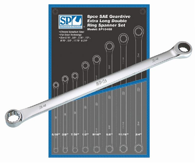 Ring Geardrive Spanner Set 8 Piece SAE Extra Long
