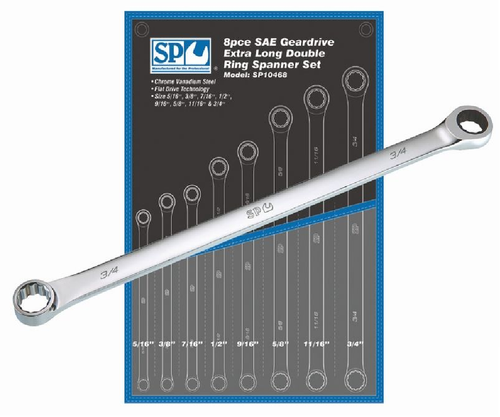 Ring Geardrive Spanner Set 8 Piece SAE Extra Long