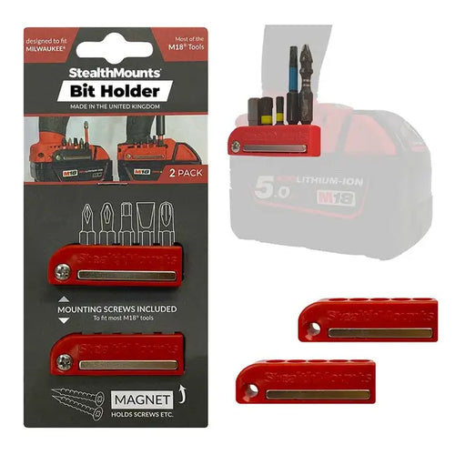 StealthMounts Milwaukee M18 Magnetic Bit Holders Red 2 Pack - BH-MW18-RED-2